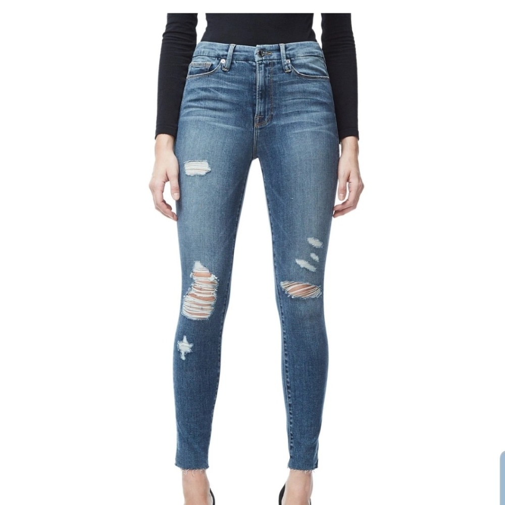 GOOD AMERICAN Good Waist Crop Raw Edge Jeans